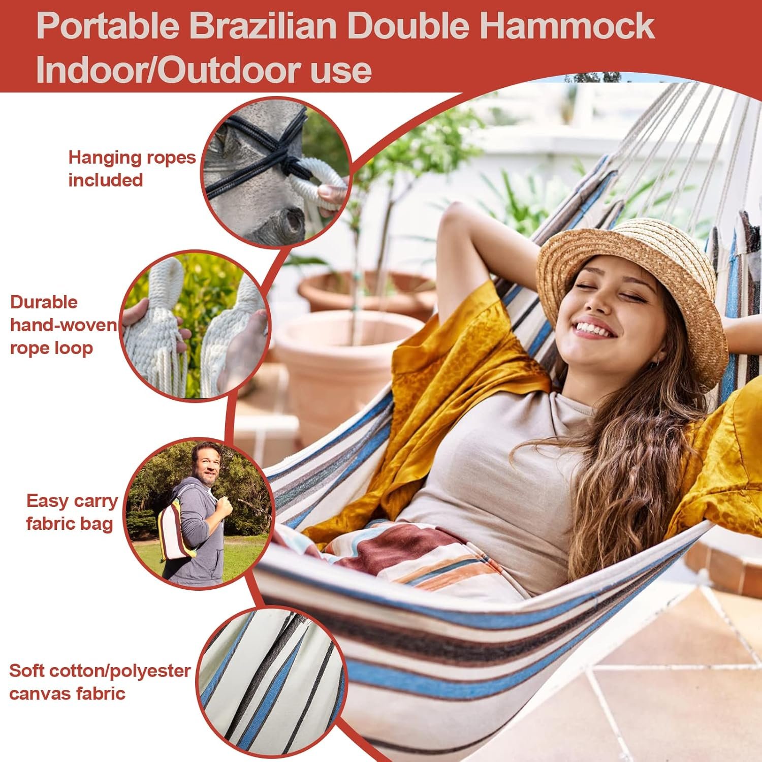 1749476428 joyview brazilian hammock for single person portable cotton hammock with hanging ropes carry bag 78.8x39.4 300lbs capacity perfect for outdoorindoor color stripes.jpg