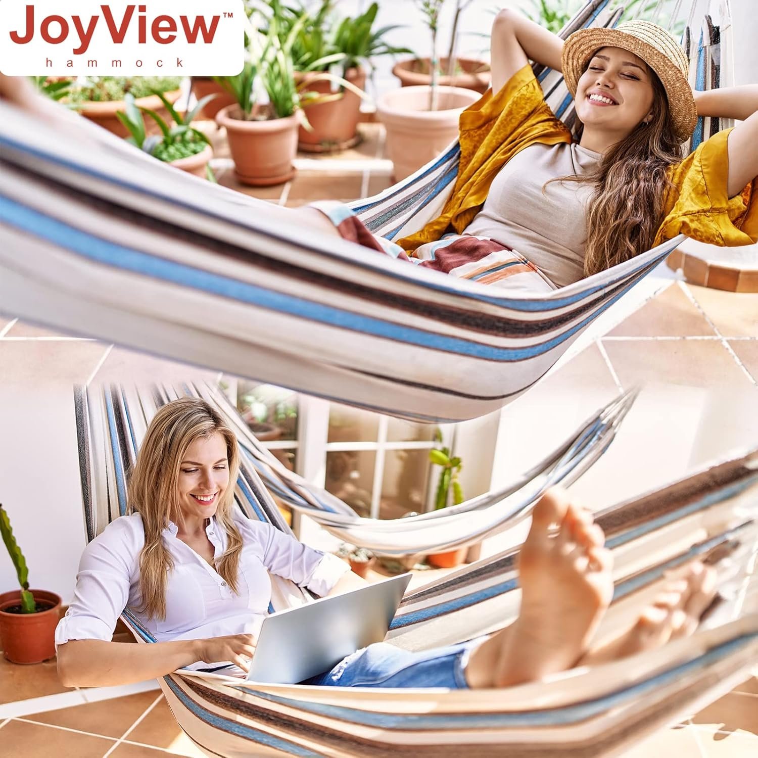 1749476431 joyview brazilian hammock for single person portable cotton hammock with hanging ropes carry bag 78.8x39.4 300lbs capacity perfect for outdoorindoor color stripes.jpg