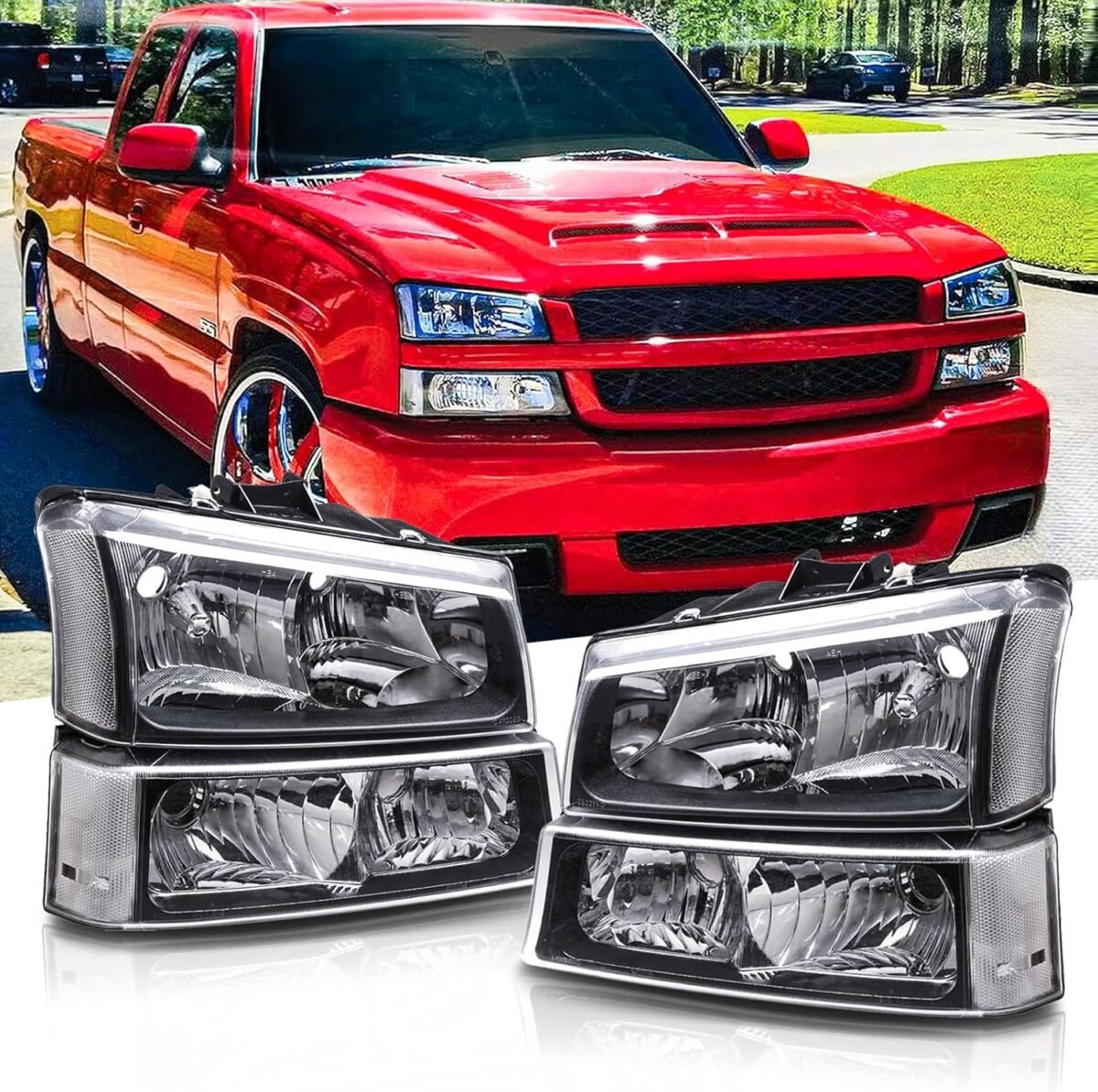 1749535351 headlight assembly wtail lights set compatible with 2003 2004 2005 2006 chevy silverado 1500 2500 3500black housing headlamp wred taillights rear brake lamp.jpg
