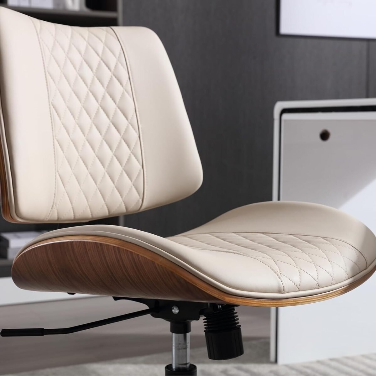 1749547398 home office chair no arms with wheels adjustable height small desk chair pu leather mid back 360 swivel computer chair armless modern walnut chair for office reading meeting roombeige.jpg
