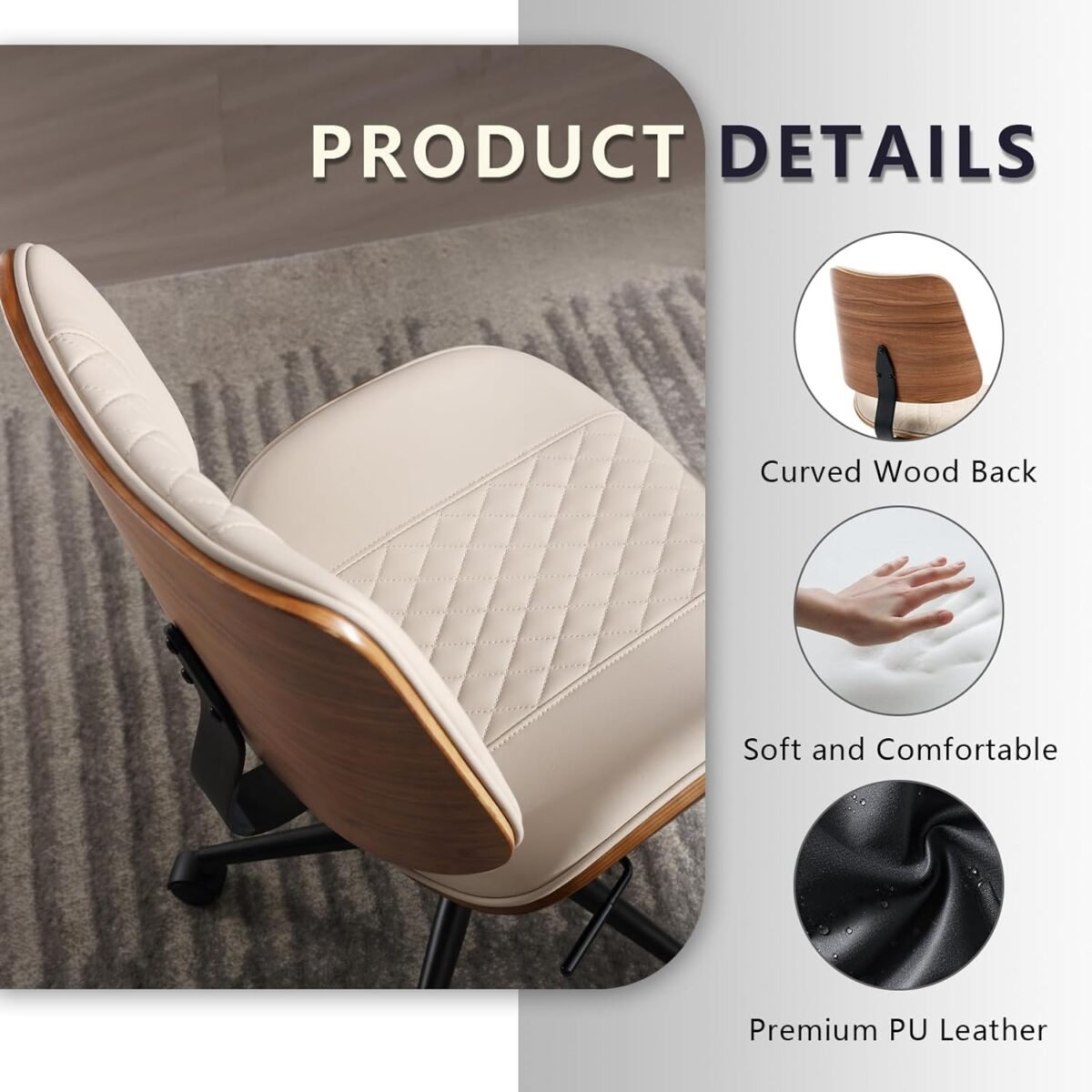 1749547401 home office chair no arms with wheels adjustable height small desk chair pu leather mid back 360 swivel computer chair armless modern walnut chair for office reading meeting roombeige.jpg