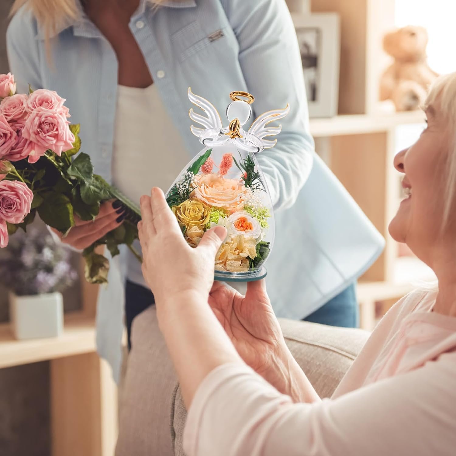 1749552987 gifts for women birthday preserved rose forever flower in glass angel figurines fresh flowers for delivery prime for mom real colorful roses for grandma sister wife her from daughter.jpg