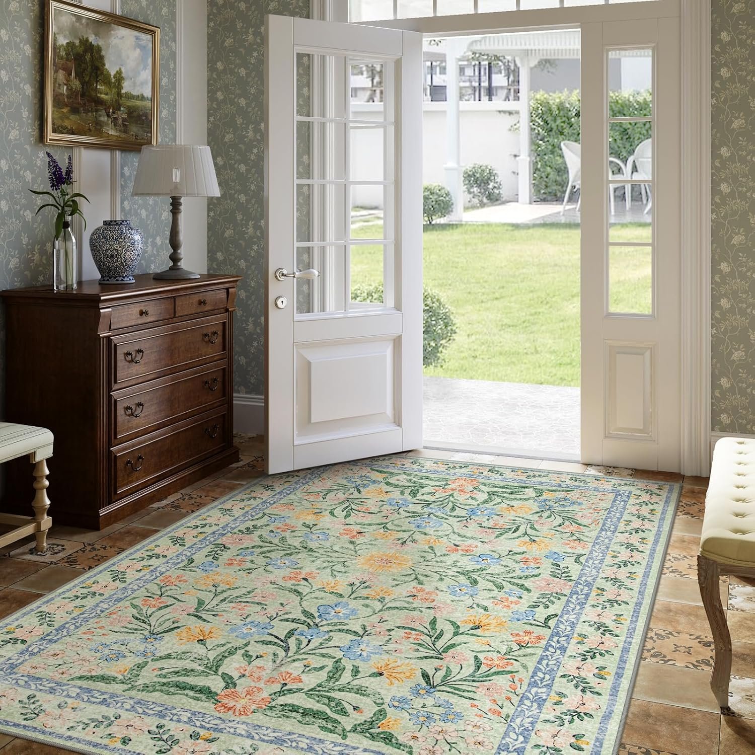 1749573011 lahome washable 5x7 area rugs boho pink and green floral living room rug non slip vintage bedroom indoor carpet for nursery playroom kitchen greenmulti.jpg