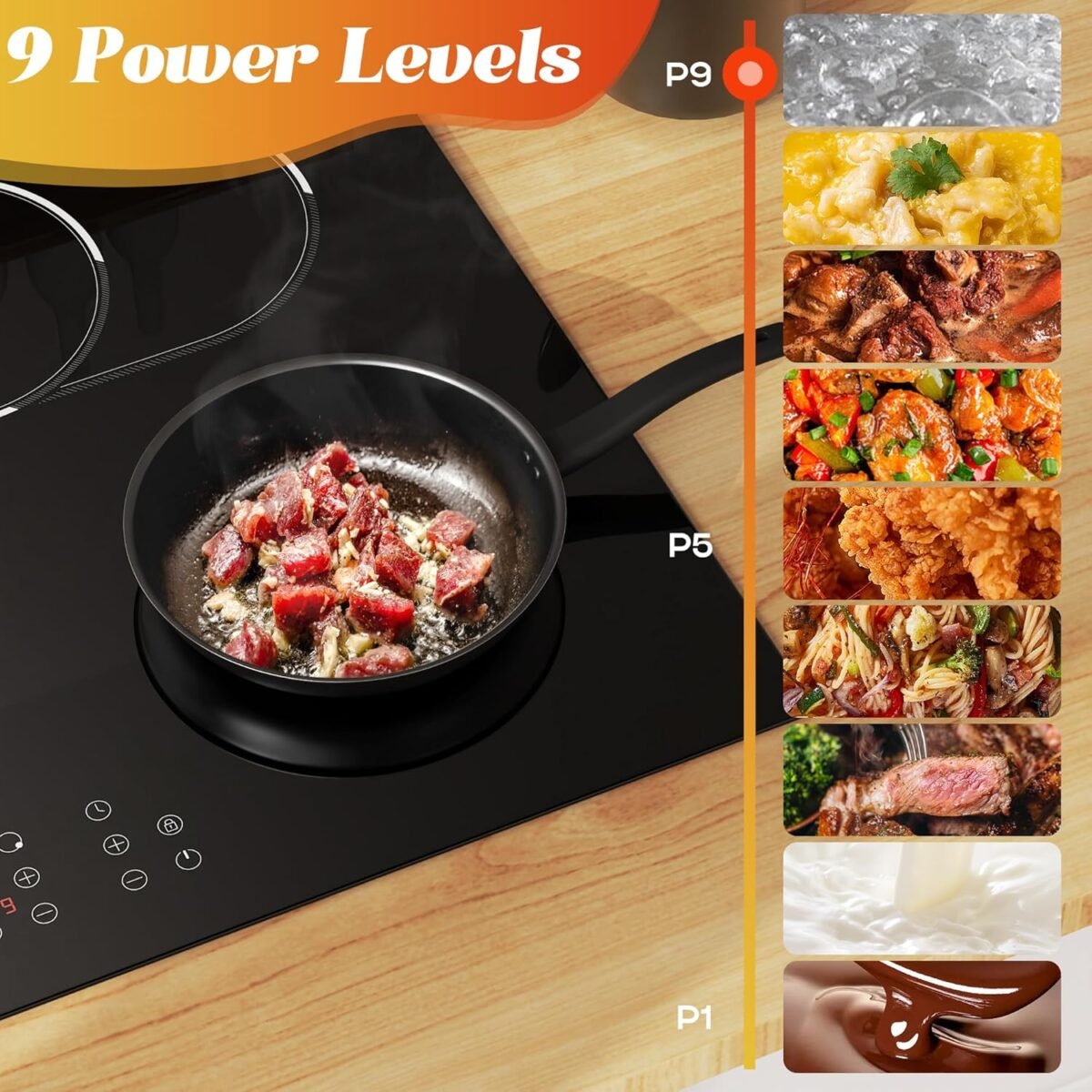 1749578382 4 burner electric cooktop built in 30 inch electric stove top 6600w ceramic stove top with expanded zone touch control child lock timer pause control 220v 240v hard wire no plug.jpg