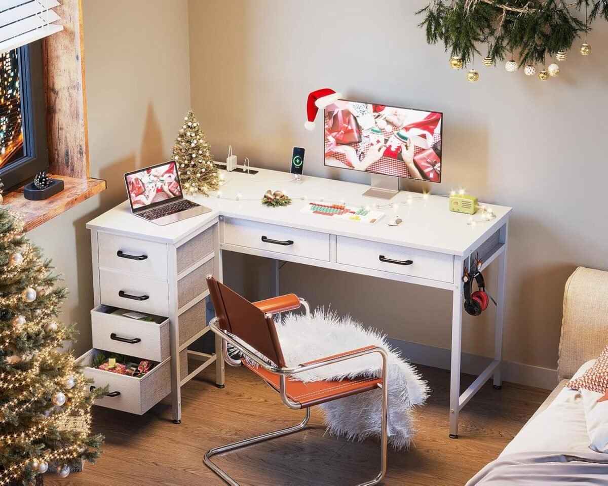 1749586019 coleshome 42 inch l shaped desk with drawers computer desk with power outlets home office desk with 6 drawers reversible corner desk for small space study work table with hook white.jpg