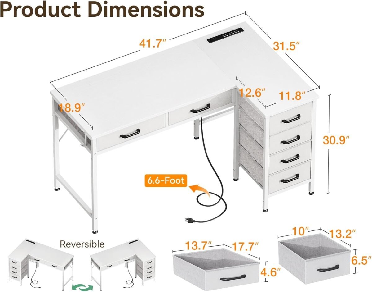 1749586020 coleshome 42 inch l shaped desk with drawers computer desk with power outlets home office desk with 6 drawers reversible corner desk for small space study work table with hook white.jpg