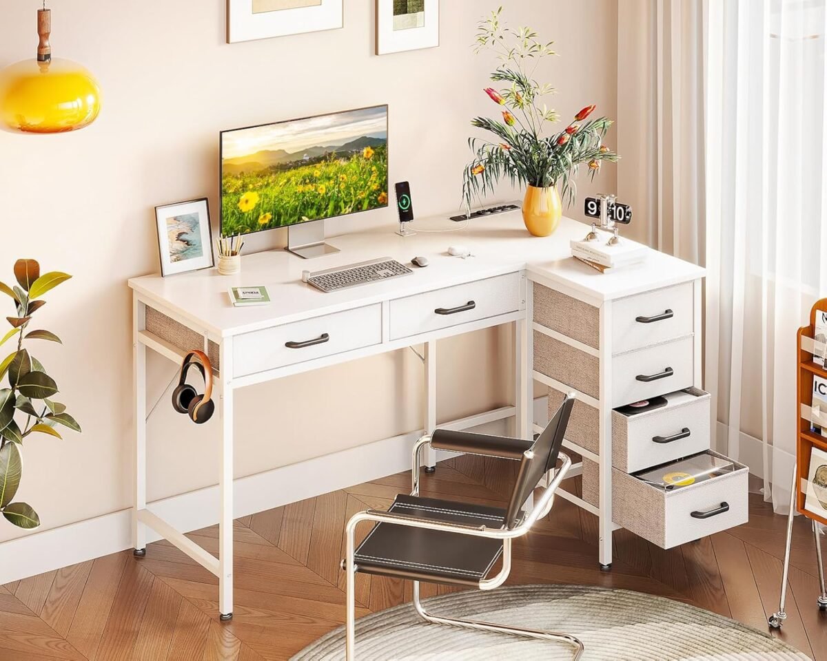 1749586026 coleshome 42 inch l shaped desk with drawers computer desk with power outlets home office desk with 6 drawers reversible corner desk for small space study work table with hook white.jpg