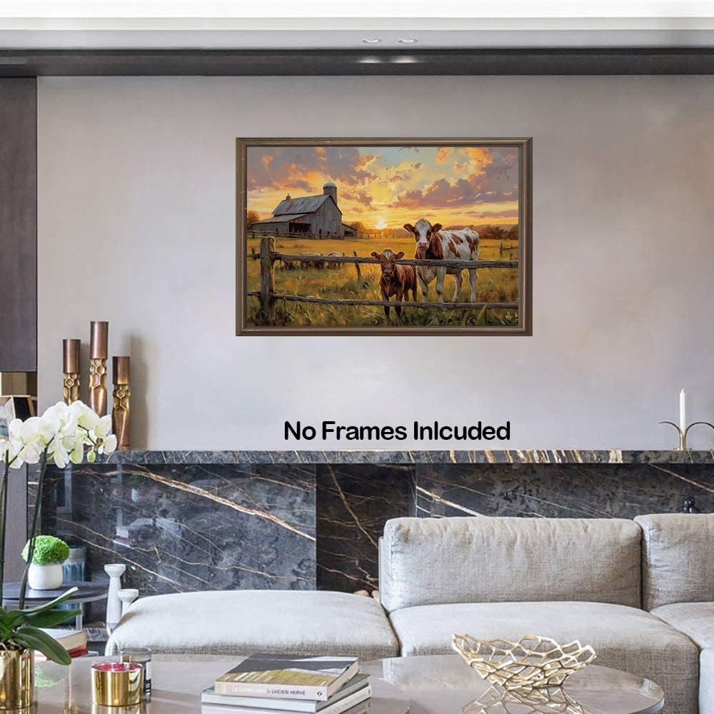 1749617551 ertoska rustic farm landscape wall art barn cows sunset scene canvas print vintage country farmhouse decor 16x24 inches unframed.jpg