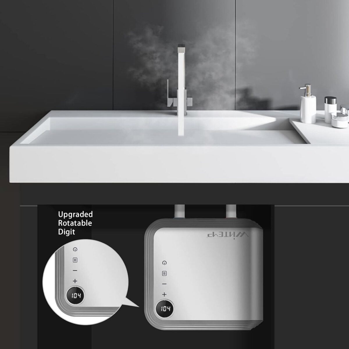 1749625873 tankless water heater electric 3.5kw 110120v designed to provide hot water on demand without the need for a storage tank use a self adjusting rotatable digital display silver etl.jpg