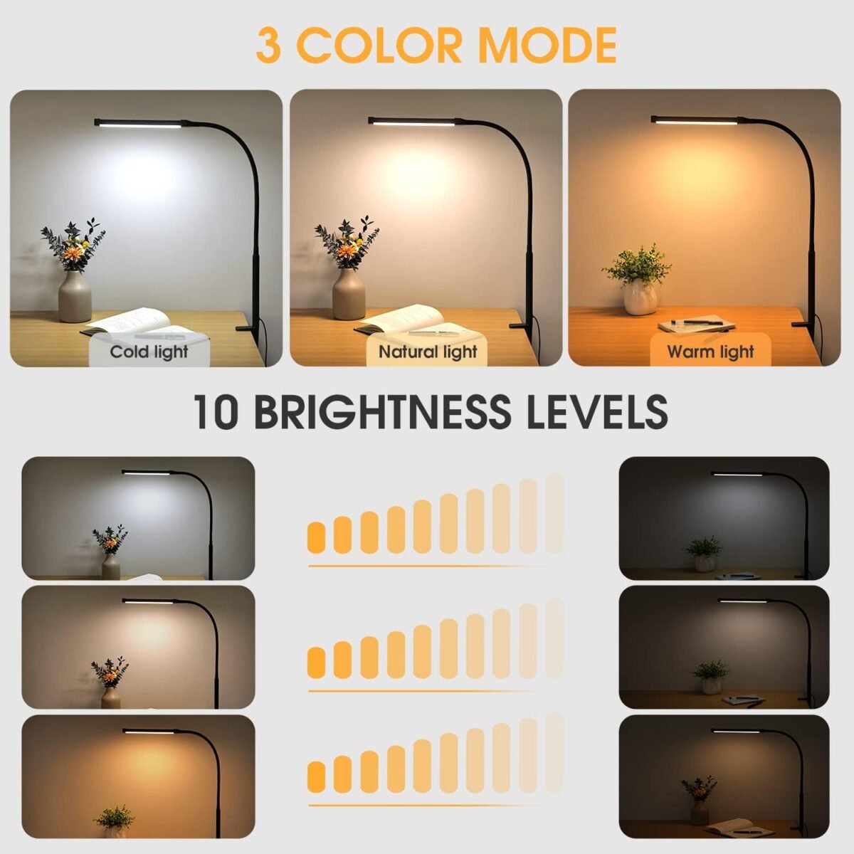 1749633194 led desk lamp with clamp eye caring clip on lights for home office 3 modes 10 brightness long flexible gooseneck metal swing arm architect task table lamps with usb adapter black.jpg