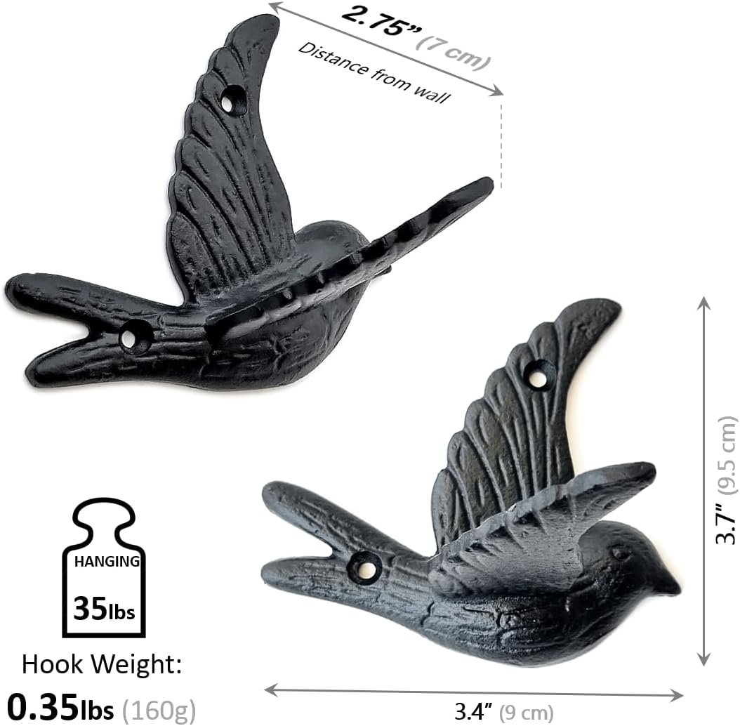 1749637598 ambipolar 5 pack bird flying style coat hooks vintage black hooks for coats hats and more sturdy cast iron construction rustic farmhouse theme easy installation versatile and durable.jpg