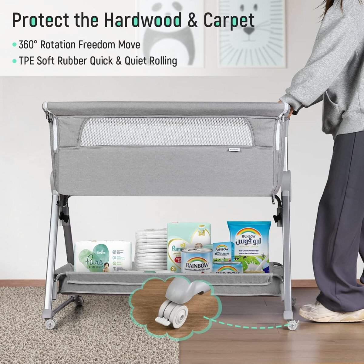 1749798825 cowiewie bassinet bedside sleeper baby bassinet with 7 adjustable height bedside bassinets for baby with breathable mesh sides mattress xl storage easy folding crib pyramid light gray.jpg