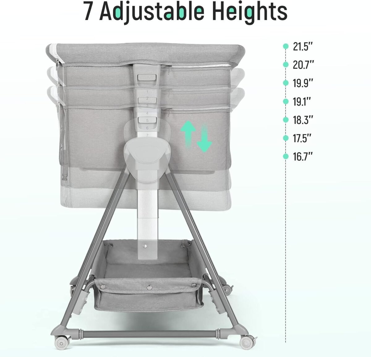 1749798827 cowiewie bassinet bedside sleeper baby bassinet with 7 adjustable height bedside bassinets for baby with breathable mesh sides mattress xl storage easy folding crib pyramid light gray.jpg
