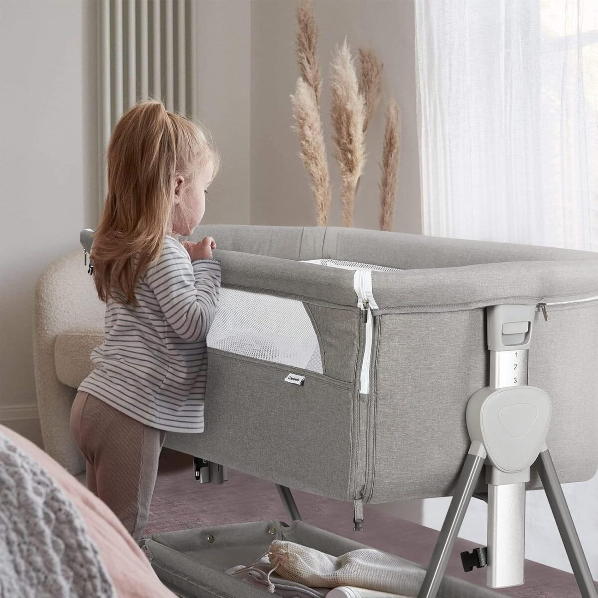 1749798829 cowiewie bassinet bedside sleeper baby bassinet with 7 adjustable height bedside bassinets for baby with breathable mesh sides mattress xl storage easy folding crib pyramid light gray.jpg