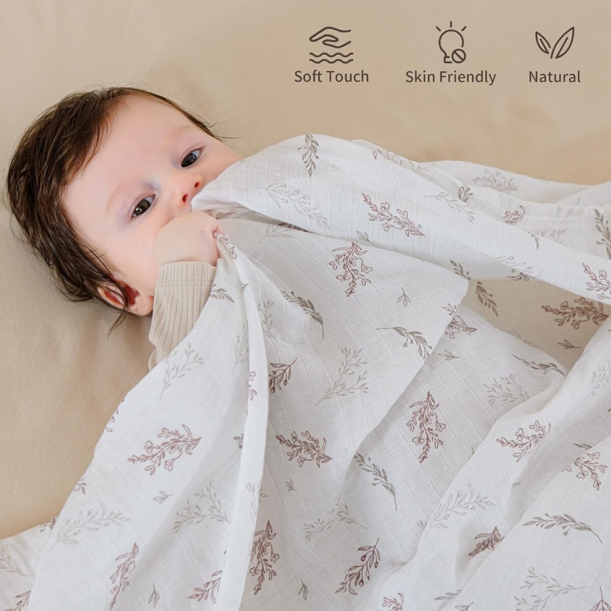 1749798893 muslin swaddle blankets for boys and girls soft cotton baby swaddle blankets for unisex 47 x 47 inches muslin swaddles 4 pack leaves warmth colors.jpg