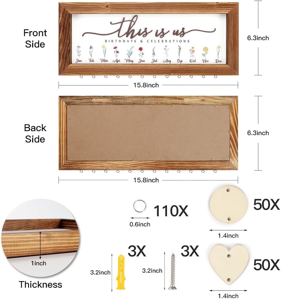 1749812980 toarti vintage family birthday calendar wall hanging with 100pcs wood tags16x6 rustic framed birthday anniversary reminder board diy birthday tracker plaque gift for friendmothergrandma.jpg