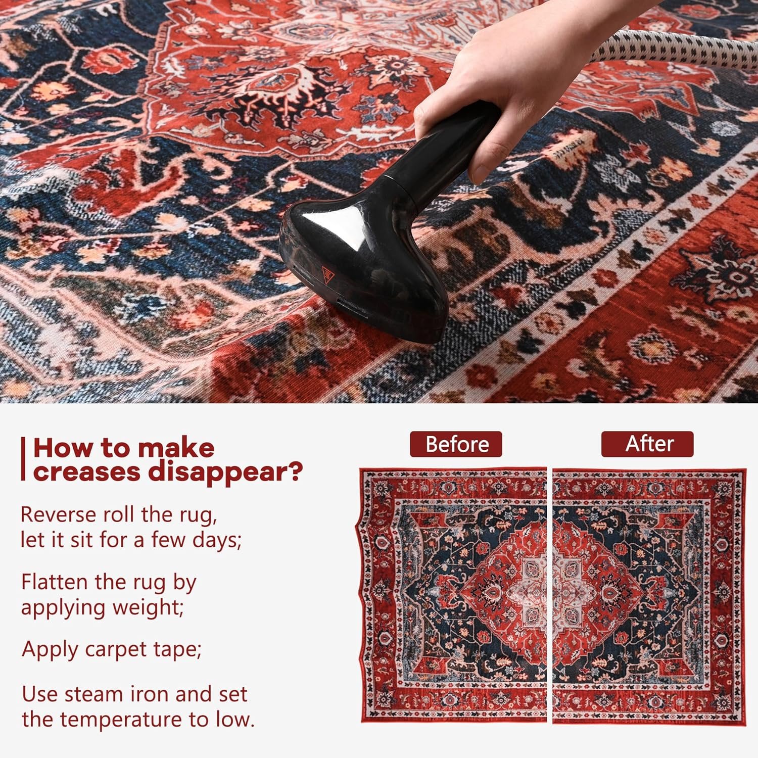 1749813353 yj.gwl area rug for living room 4x6 machine washable boho rug for bedroom low pile lightweight thin rugs floral vintage distress print pattern carpet for dining room red.jpg