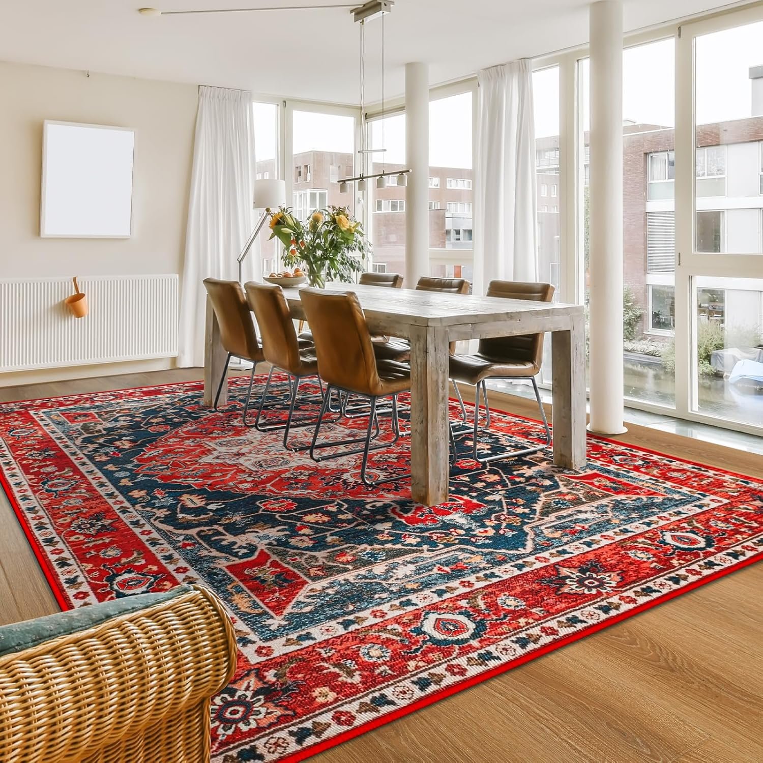 1749813358 yj.gwl area rug for living room 4x6 machine washable boho rug for bedroom low pile lightweight thin rugs floral vintage distress print pattern carpet for dining room red.jpg