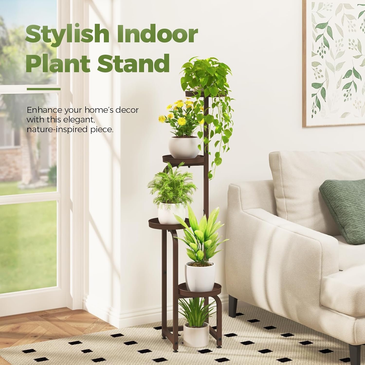 1749862150 bamworld corner plant stand indoor outdoor tall metal flower pot stands for multiple plants 4 tier brown heavy duty plant shelf for patio garden balcony living room bedroompatent design.jpg
