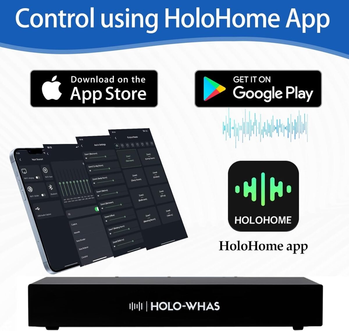 1749864164 960w 60wx 16 8 streams 8 zones multi room streaming amplifier airplay 2 spotify connect dlna bt audio usb audio holohome app geq ble.jpg
