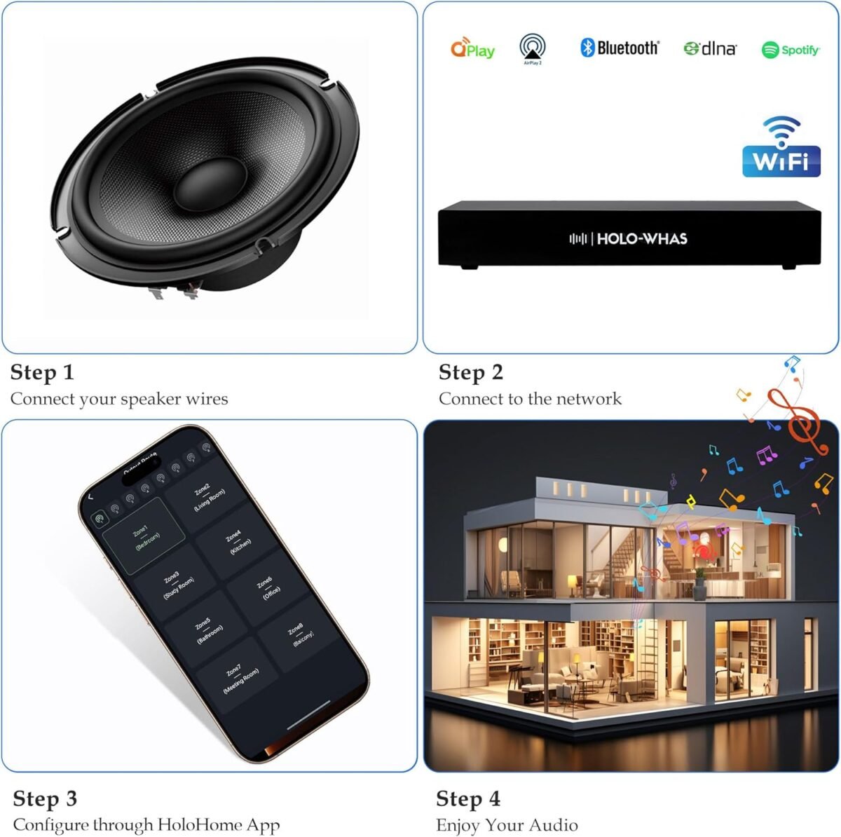 1749864170 960w 60wx 16 8 streams 8 zones multi room streaming amplifier airplay 2 spotify connect dlna bt audio usb audio holohome app geq ble.jpg