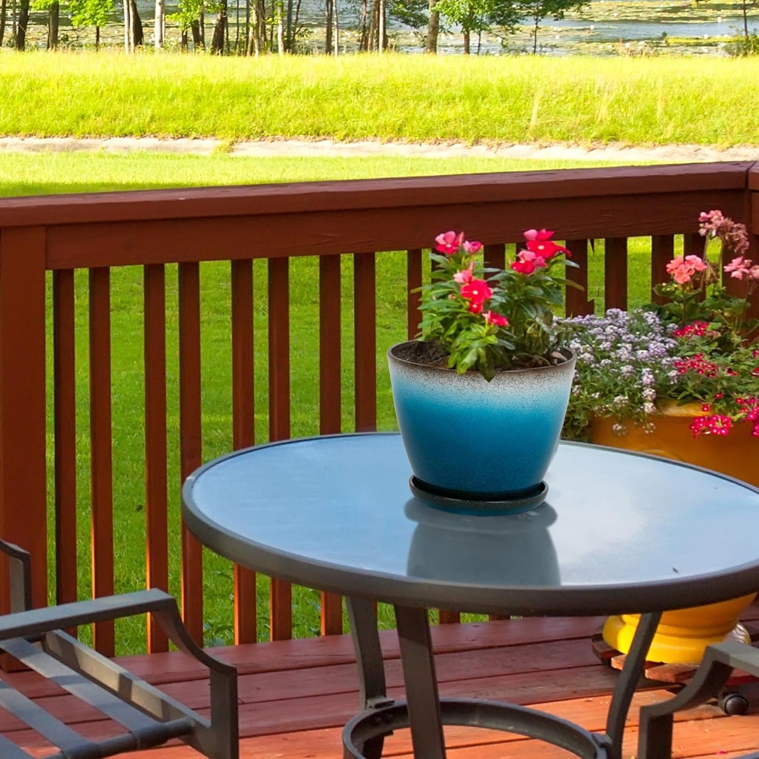 1749904227 worth garden plastic round 8 plant pots set of 6 multicolor small gloss flower pot planters with drainage hole and saucer home decorative christmas containers.jpg