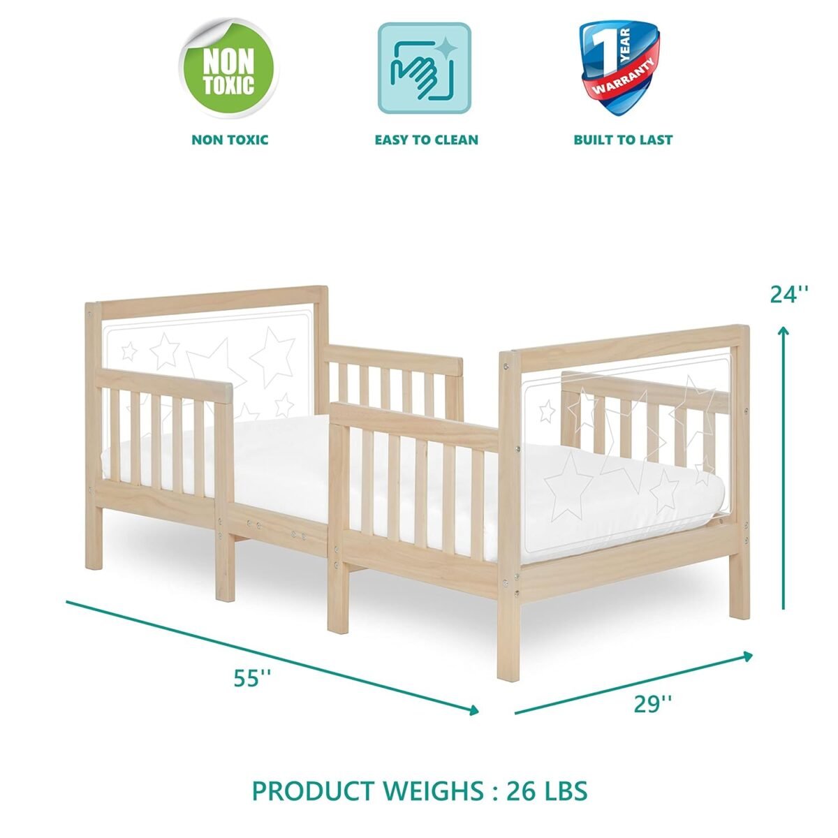 1749913299 dream on me star 3 in 1 convertible toddler bed in vanilla oak converts to chairtable non toxic finish jpma certified made of durable sustainable pinewood.jpg