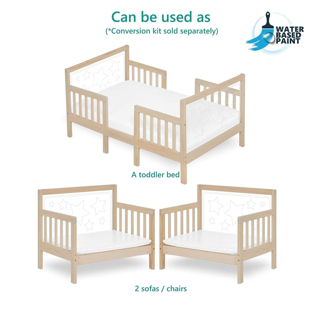 1749913301 dream on me star 3 in 1 convertible toddler bed in vanilla oak converts to chairtable non toxic finish jpma certified made of durable sustainable pinewood.jpg