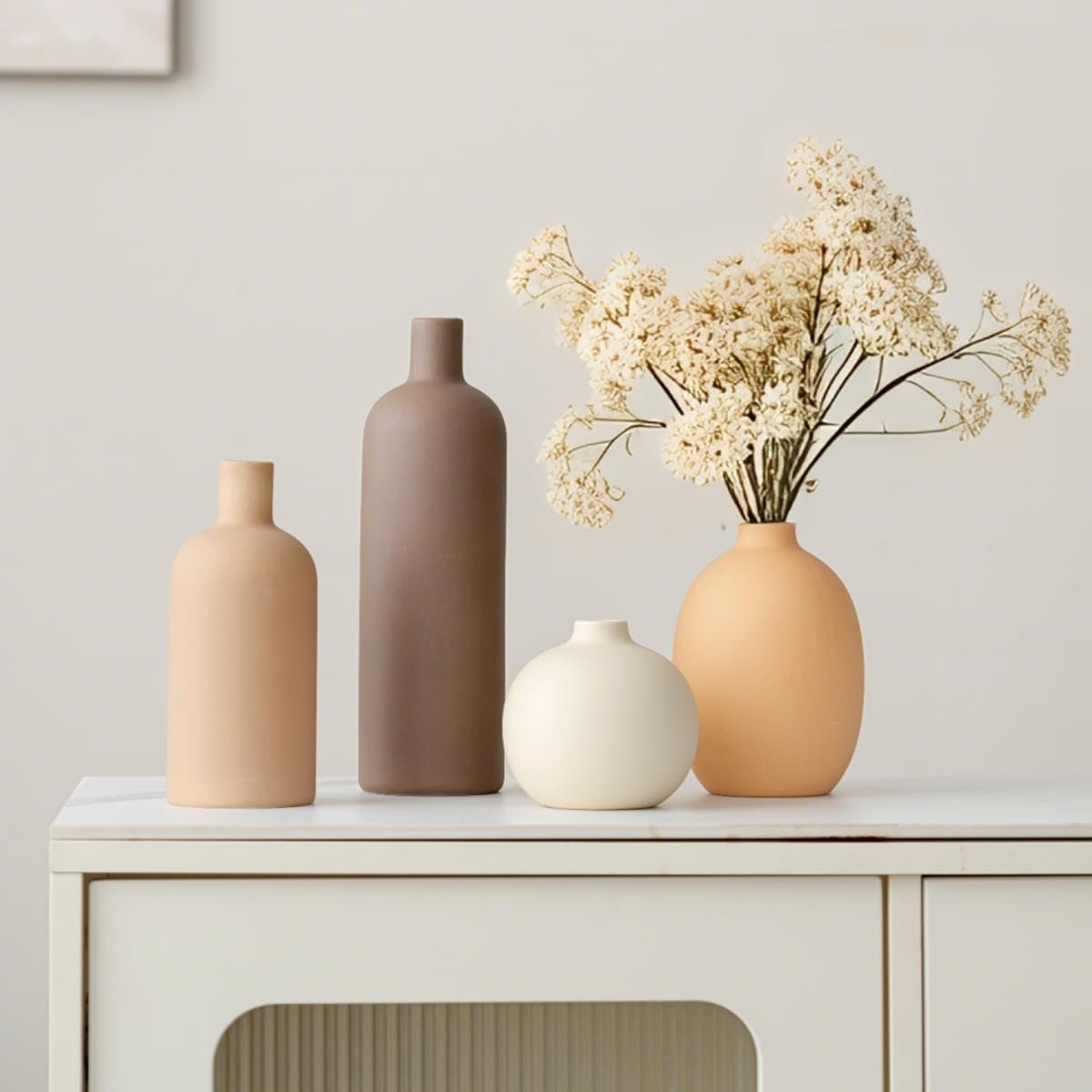 1749919333 modern ceramic vase set neutral colors decorative vases for home shelf decor 4 piece collection coffee mix set 4.jpg