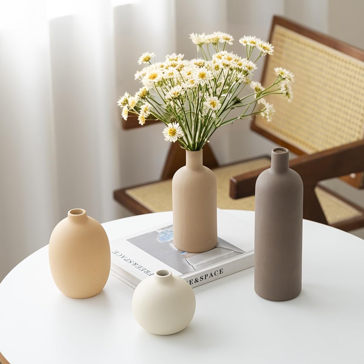 1749919336 modern ceramic vase set neutral colors decorative vases for home shelf decor 4 piece collection coffee mix set 4.jpg