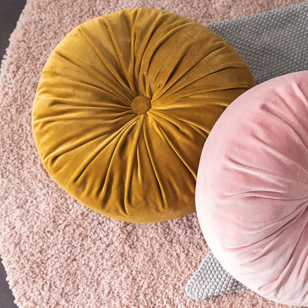 1749920977 vctops round velvet solid color chair cushion pumpkin pleated throw pillow home decorative floor pillow diameter 15 gold yellow.jpg