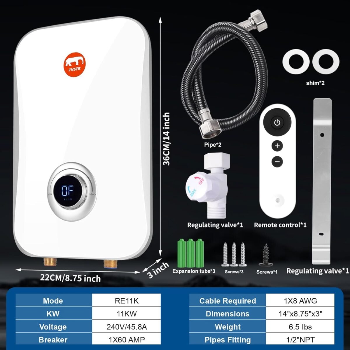1749928398 instant electric tankless water heater 220240v， fvstr small smart water heater self modulating no standby losses，under sink kitchen household shower hot water output of 2.5 gpm white 7kw.jpg