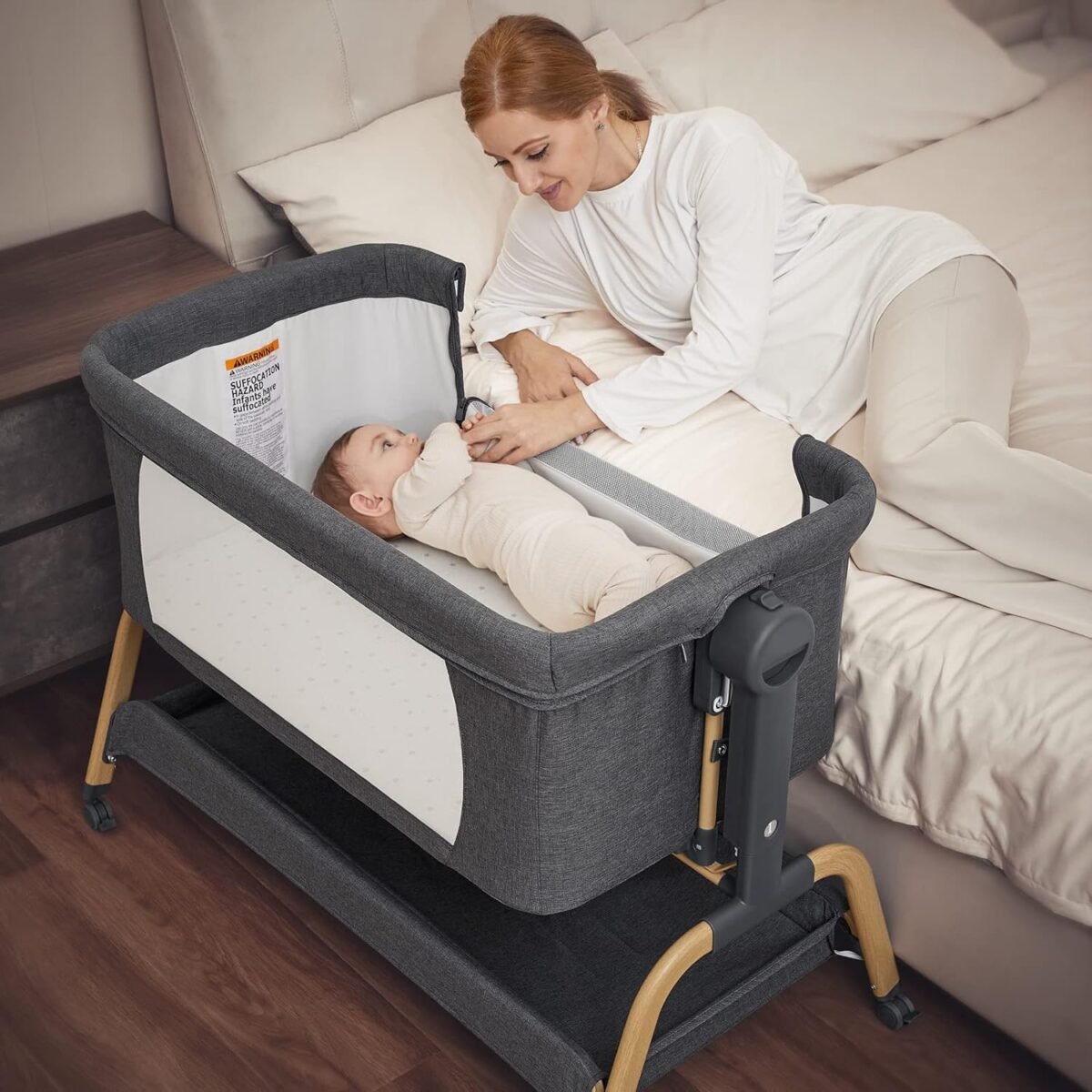 1749929594 angelbliss 3 in 1 baby bassinet rocking bassinets bedside sleeper with comfy mattress and wheels 6 height adjustable easy folding portable bedside crib for newborn infant.jpg