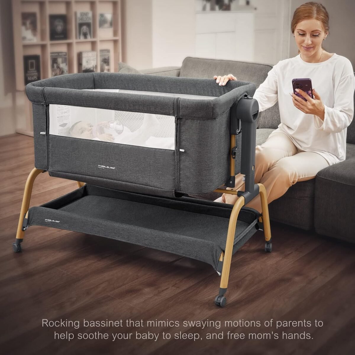1749929601 angelbliss 3 in 1 baby bassinet rocking bassinets bedside sleeper with comfy mattress and wheels 6 height adjustable easy folding portable bedside crib for newborn infant.jpg