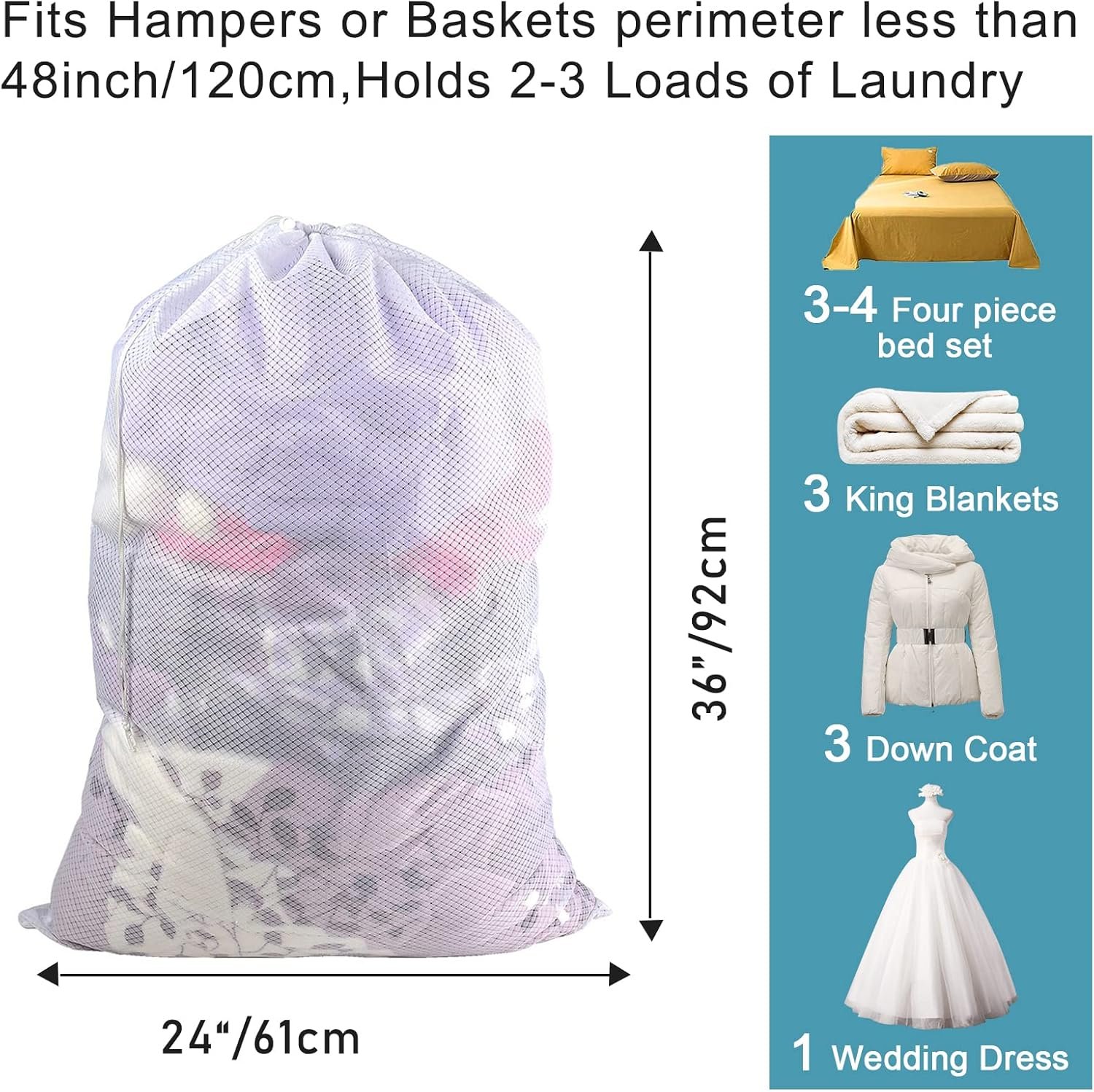 1749941634 polecasa heavy duty diamond mesh laundry bags with drawstring closure and id tag large durable laundry hamper liner washable laundry bag for travel sports dorms 24x 36 1 pack white.jpg