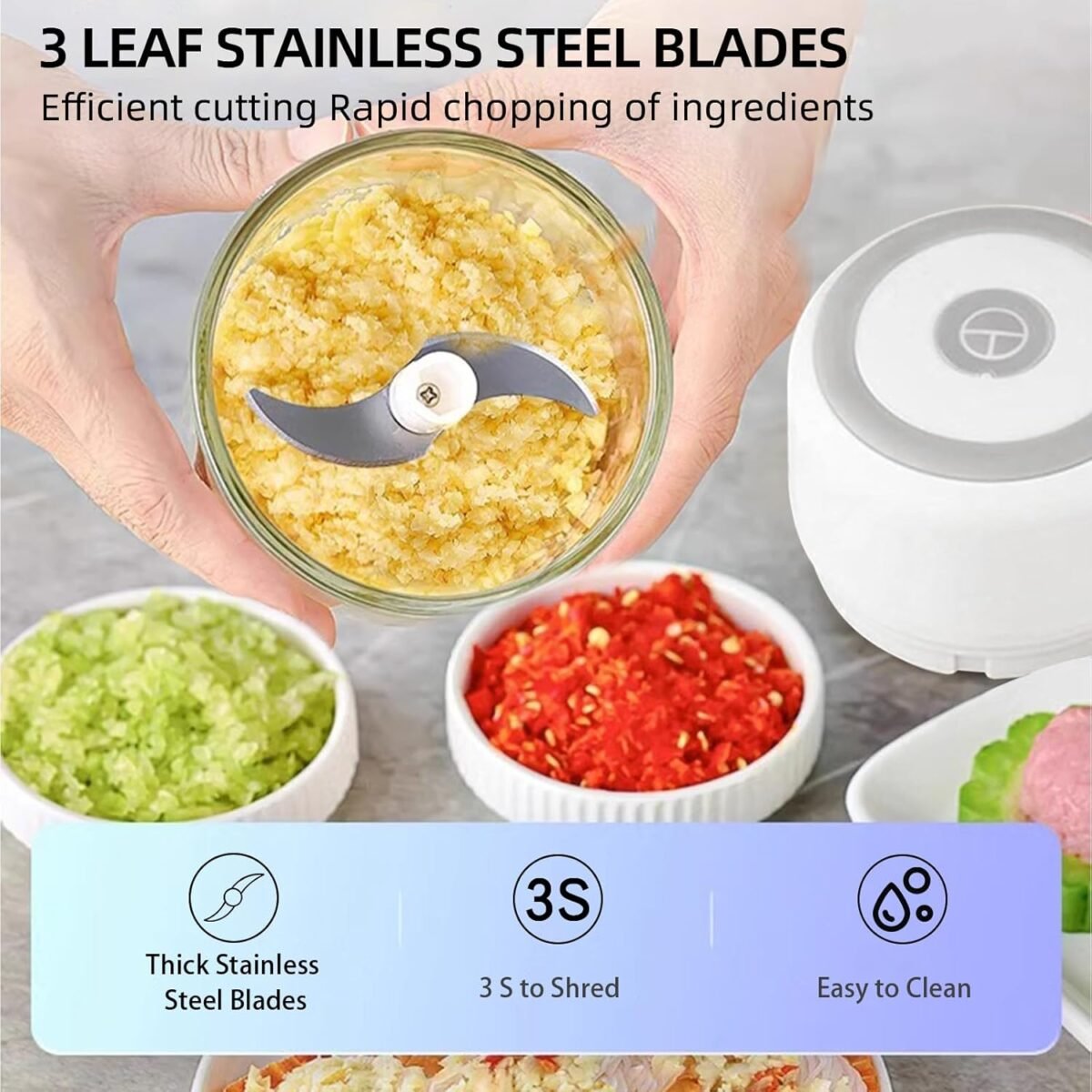 1749956313 electric garlic chopper portable small food processor 300ml glass containers with food divider waterproof body one touch press to chop onion for ginger chili fruit meat spices beans.jpg