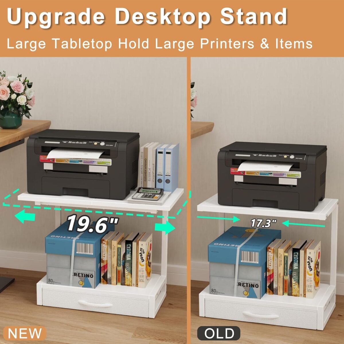 1749960300 2 tier desktop printer stand with fabric drawer prtiner table with storage shelf desk organizer for home office3d printerfax machinescanner 19.6x14.9 white.jpg