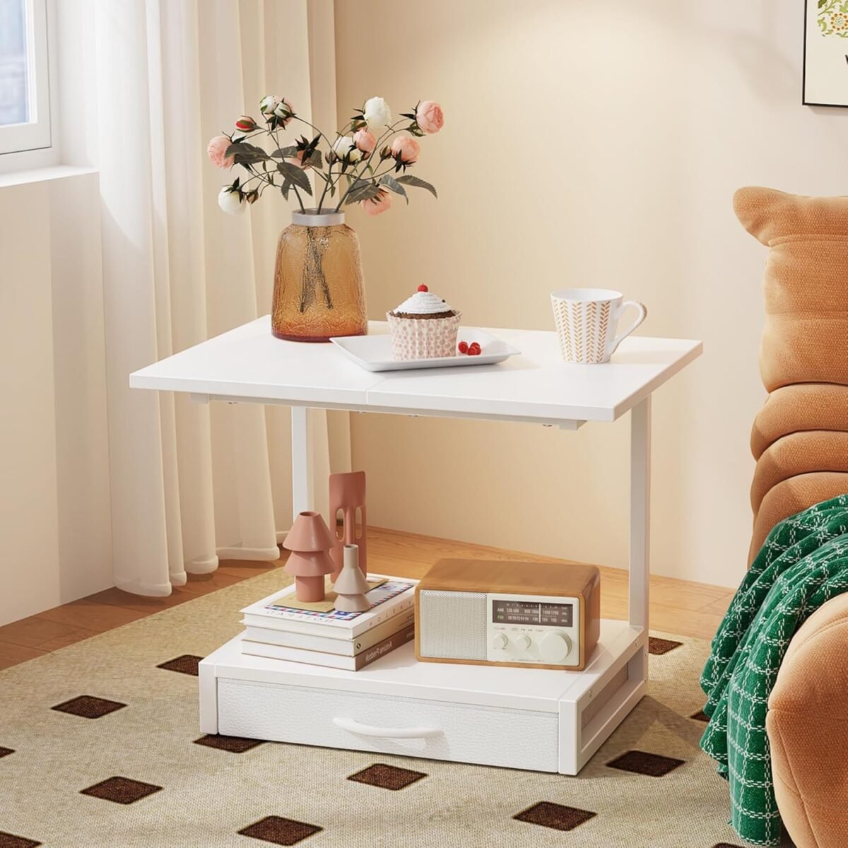 1749960305 2 tier desktop printer stand with fabric drawer prtiner table with storage shelf desk organizer for home office3d printerfax machinescanner 19.6x14.9 white.jpg