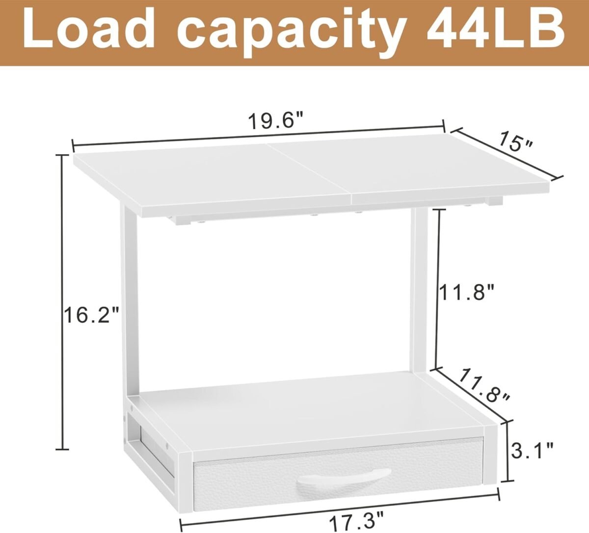 1749960307 2 tier desktop printer stand with fabric drawer prtiner table with storage shelf desk organizer for home office3d printerfax machinescanner 19.6x14.9 white.jpg