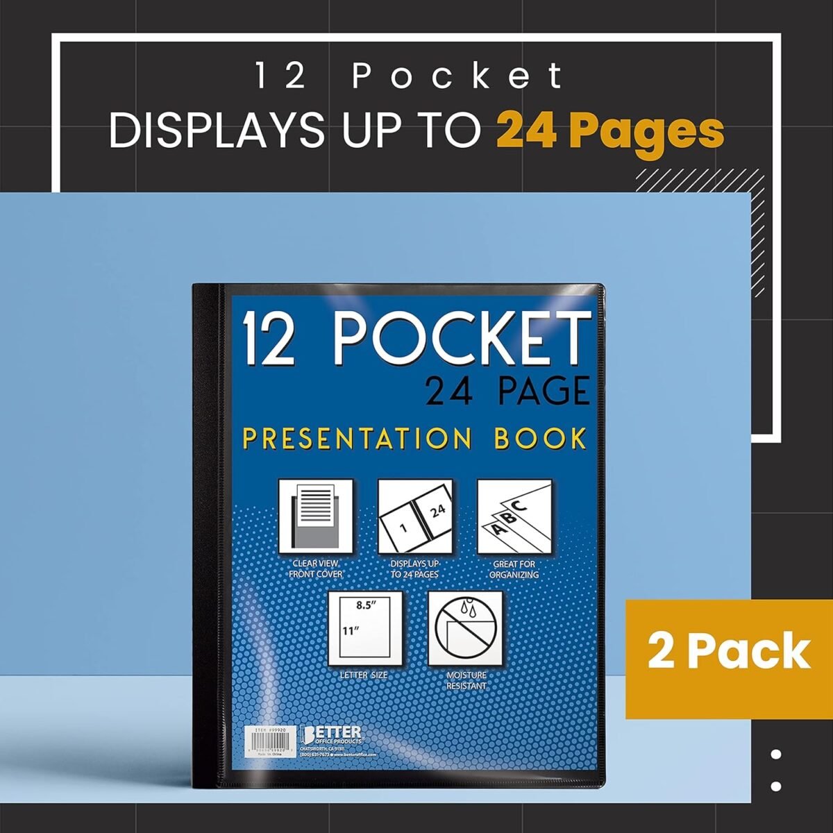 1749996999 better office products 12 pocket bound presentation book black clear view front cover 24 sheet protector pages 8.5 x 11 sheets art portfolio durable poly covers letter size 2 pack.jpg