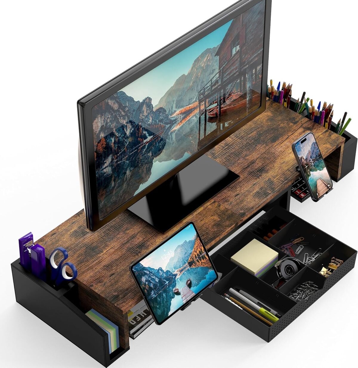 1749997136 simple houseware desk dual monitor stand riser with drawer rustic brown.jpg