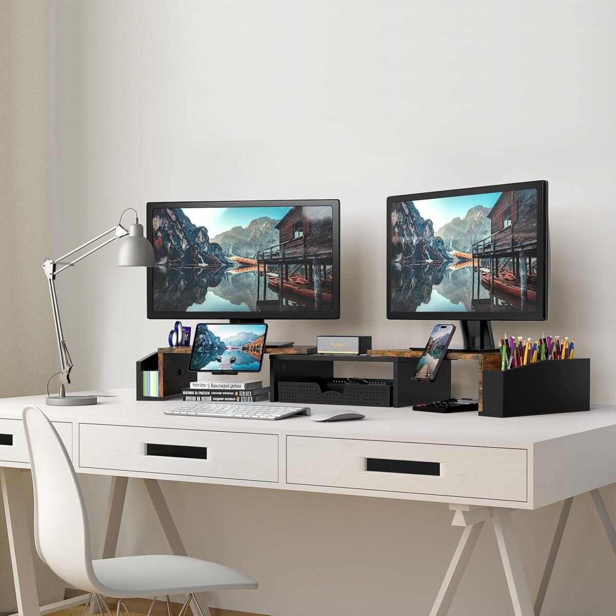 1749997139 simple houseware desk dual monitor stand riser with drawer rustic brown.jpg