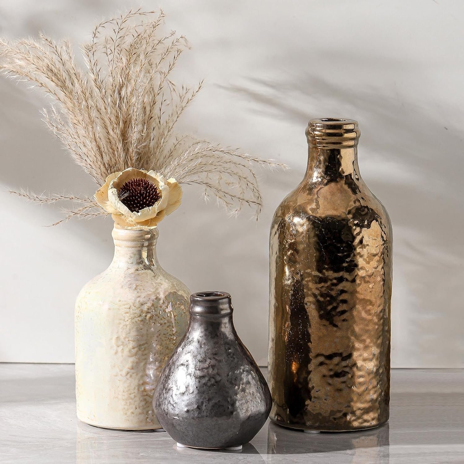 1750004036 ceramic vase set of 3 decorative vases home decor flower pampass boho modern neutral vase for living room table mantel entryway bookshelf kitchen bedroom bathroom multicolor.jpg