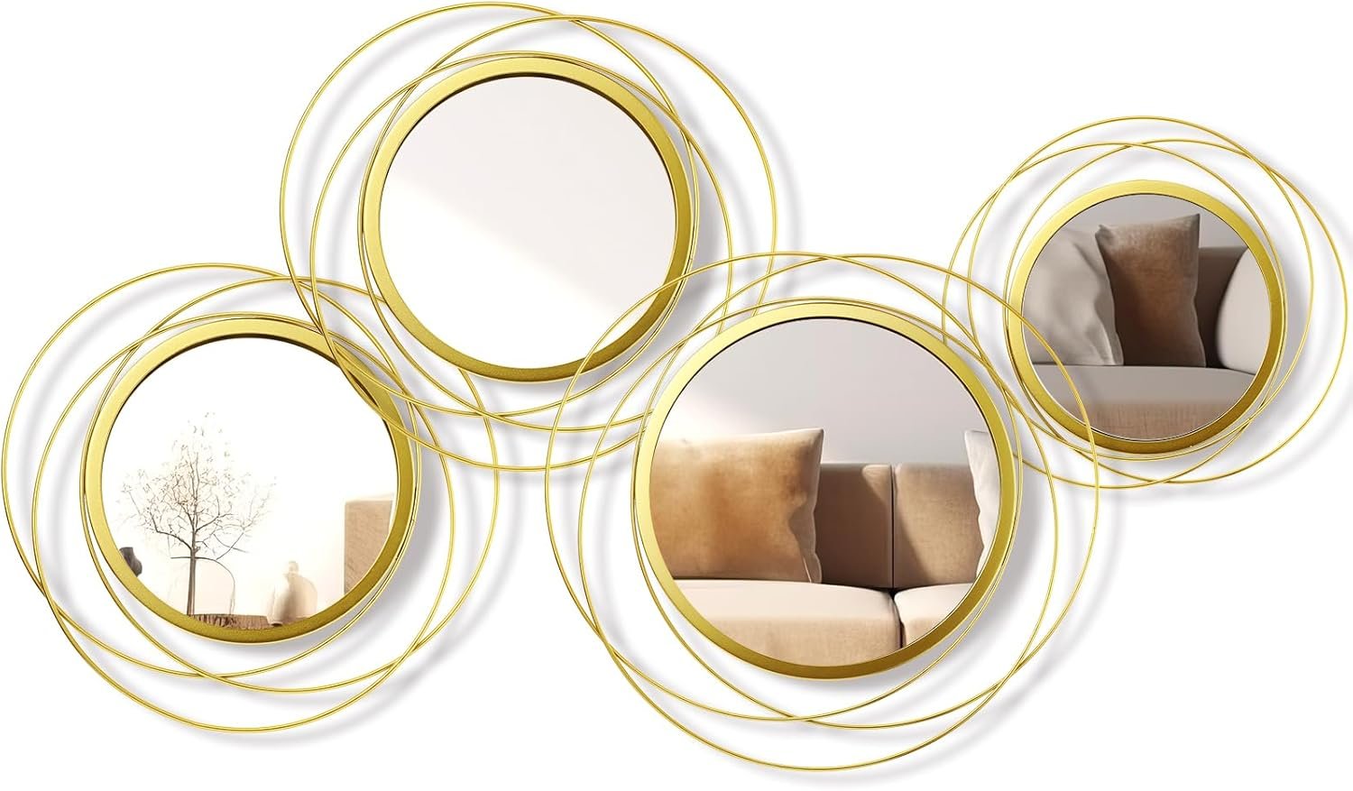 1750035609 hicarer 4 pcs decorative wall mirror round modern mirror gold circle mirror wall art ring metal mirror wall decor wall mounted mirror for bedroom living room entryway dining room hallway.jpg