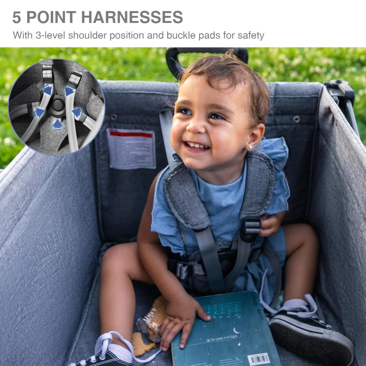 1750052086 ever advanced foldable wagons for two kids cargo collapsible folding stroller with adjustable handle barremovable canopy with 5 point harness gray.jpg