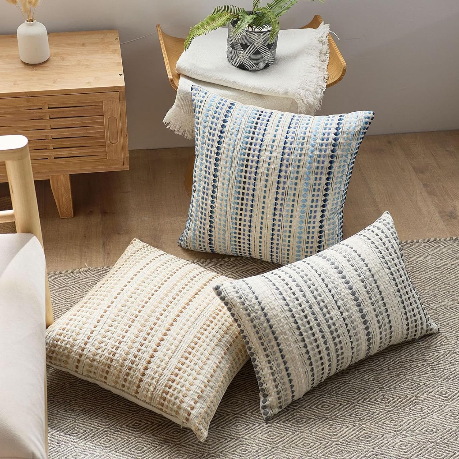1750071942 boho throw pillow covers 18x18 inch set of 2 striped chenille farmhouse decorative cushion covers for sofa couch bed living room farmhouse decor colorful 18 x 18 pack of 2.jpg