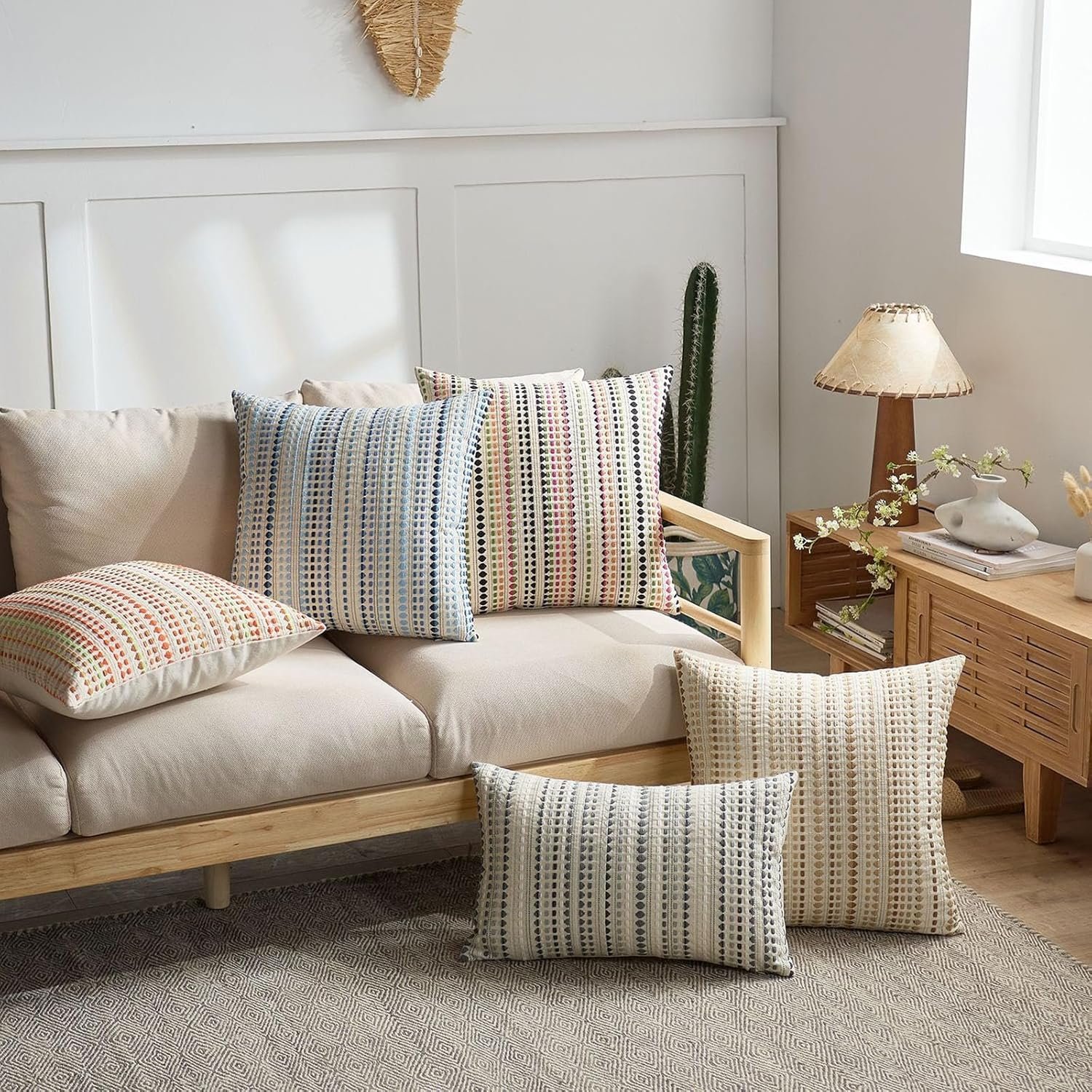 1750071947 boho throw pillow covers 18x18 inch set of 2 striped chenille farmhouse decorative cushion covers for sofa couch bed living room farmhouse decor colorful 18 x 18 pack of 2.jpg