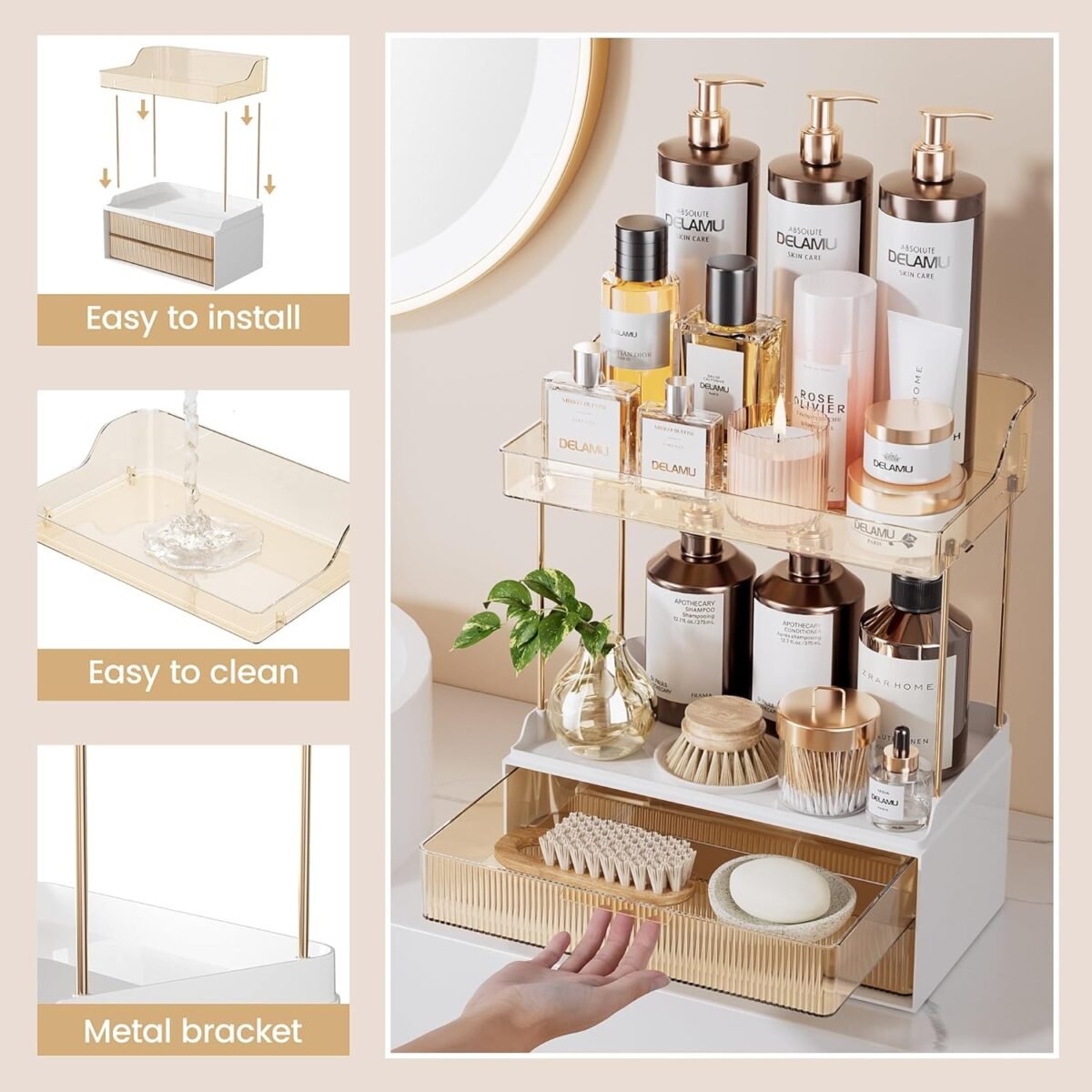 1750091900 delamu bathroom organizers and storage 2 tier 2 drawer makeup organizer countertop easy to install ideal for bathroom storage vanity large skincare perfume present and more amber.jpg