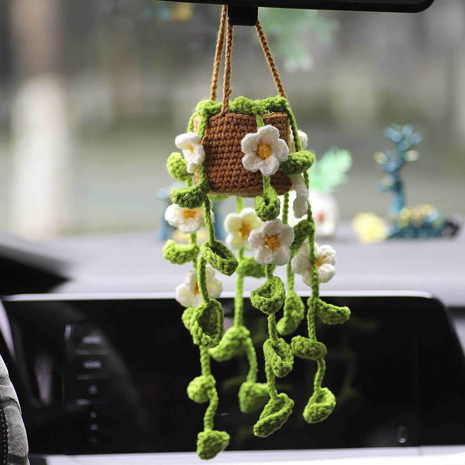 1750092078 crochet potted plants car mirror hanging accessories cute car decorations for women men handmade knitted rearview mirror accessories home crochet plant decor gifts.jpg