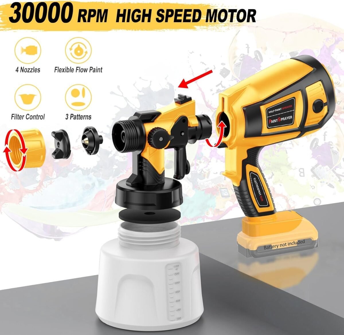 1750126625 cordless paint sprayer 30000rpm high speed for dewalt 20v battery 1400ml high capacity container spray paint gun for for house furniture painting goldnot include battery.jpg